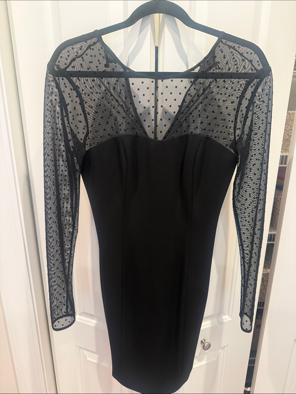 Ali Ro Elegant Dot my Eyes  Black Sheer Sleeve Bodycon Dress Size 4, worn twice